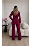 Eyelet Belted Jacket and Trousers Double Blazer Suit - 4