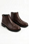 Brown Natural Printed Genuine Leather Men's Boots with Fur Plush Lining Zippered and Elastic Classic Casual Winter Men's Real Leather Boots