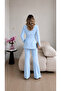Eyelet Belted Jacket and Trousers Double Blazer Suit - 4