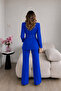 Eyelet Belted Jacket and Trousers Double Blazer Suit - 4