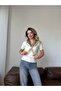 Women's Ecru V-Neck Scarf Knitwear Blouse - 3