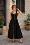 Timeless Elegance - Women's Square Neck Front Zipper Long Crepe Dress - 2