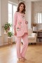 Rosette Floral Patterned Maternity and Postpartum Pajama Set with Lace Detail and Robe - 8