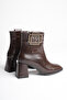 Women's Bitter Brown Thick Heeled Boots & Booties - 8