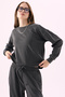 Crep Women's Soft Knitwear Textured Flexible Comfortable Cut Sweatshirt and Jogger Tracksuit Two-Piece Set Anthracite - 6