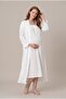 Women's Ecru Muslin Fabric Short-Sleeved Maternity Nightgown Set with Easy Nursing Features - 4