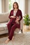 Rosette Floral Patterned Maternity and Postpartum Pajama Set with Lace Detail and Robe - 4