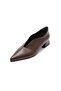 V-Cut Brown Matte Patent Leather Pointed Toe Women's Low Heeled Shoes - 4