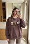 Brown 100% Cotton Bead Embroidered Sweatshirt - 2