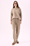 Crep Women's Soft Knitwear Textured Flexible Comfortable Cut Sweatshirt and Jogger Tracksuit Two-Piece Set Beige - 7