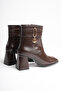 Women's Bitter Brown Buckle-Strapped Thick Heeled Boots & Booties - 7