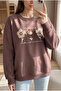 Brown 100% Cotton Bead Embroidered Sweatshirt