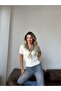 Women's Ecru V-Neck Scarf Knitwear Blouse - 4
