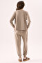 Crep Women's Soft Knitwear Textured Flexible Comfortable Cut Sweatshirt and Jogger Tracksuit Two-Piece Set Beige - 8