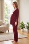 Rosette Floral Patterned Maternity and Postpartum Pajama Set with Lace Detail and Robe - 6