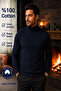 Men's 100% Cotton Half Turtleneck Sweater Long Sleeve Relaxed Fit Basic Knitwear Sweater - 2