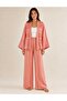 Coral Striped Linen Double Pants Summer Set - 2