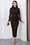 Crew Neck Gathered Long Sleeve Glitter Dress Dks1463