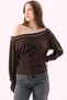 Crep Women's Soft Textured Boat Neck Staple Detailed Flexible Bat Sleeve Blouse - 5