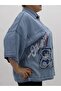 Plus Size Teddy Bear Appliqué Stone Detailed Denim Tunic Shirt - 6