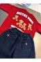 Unisex Teddy Bear Embroidered Sweatshirt and Patterned Balloon Jeans 2-Piece Set - 2
