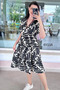 Women's Patterned Summer Double-Breasted Collar Midi Dress 12C-2412 - 3