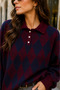 Women's Polo Collar Baklava Patterned Sweater - 2