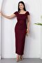 Square Neck Thick Strap Glitter Dress Grs4139