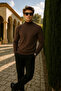 Men's Basic Premium Comfort Long Brown Sweater - 4