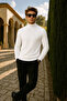 Men's Basic Premium Comfort Long White Sweater - 2