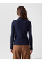 Lcw Modest Navy Blue High Neck Women's Ribbed Bodysuit - 4