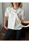 Women's Ecru Knitwear Blouse with Tie Detail - 2