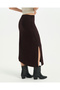 Brown Ecovero ™ Viscose Asymmetrical Midi Skirt with Slits and Gathered Waist with Inner Shorts - 4