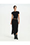 Black Ecovero ™ Viscose Asymmetrical Midi Skirt with Slits and Gathered Waist with Inner Shorts - 7