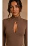 Women's Brown Turtleneck Blouse with Front Window Detail - 7