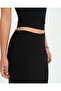 Black Ecovero ™ Viscose Asymmetrical Midi Skirt with Slits and Gathered Waist with Inner Shorts - 4