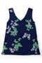 Handmade Navy Blue Butterfly Patterned Viscose Sleeveless Women's Blouse and Undershirt - 2
