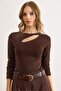 Women's Brown Modal Fabric Drop-Neck Low-Cut Stretchy Blouse - 4