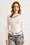 Women's Ecru Modal Fabric Low-Cut Neckline Stretchy Blouse - 2