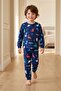 Hello Dino Patterned Long Sleeve Interlock Pajama Set for Boys - 7