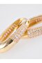 Gold Color Stone Detailed Curved Hoop Earrings - 3