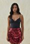 Burgundy sequin detail mini skirt