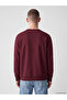 Xside Claret Red Crew Neck Detroit Printed Men's Thick Sweatshirt - 5