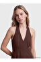Lcw Vision Brown V-Neck Flared Dress - 2
