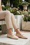 Women's Beige Patent Leather Loafer Flat Sole Comfortable Classic Casual Shoes - 2