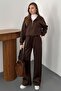Brown Zipper Detailed Scuba Suit - 2