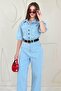 Blue Short Sleeve Denim Jumpsuit - 2