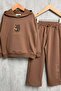 Boy's Hooded Sweatshirt with Wolf Drawing Print on Front and Back, Brown Tracksuit Set - 6