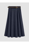 Lcwaikiki Classic Navy Blue A-Line Flared Skirt with Belt