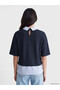 Two Mt Shop Quality Lcw Vision Navy Blue 3 Thread Striped Loose & Loose Short Sleeve Women's T-Shirt - 4